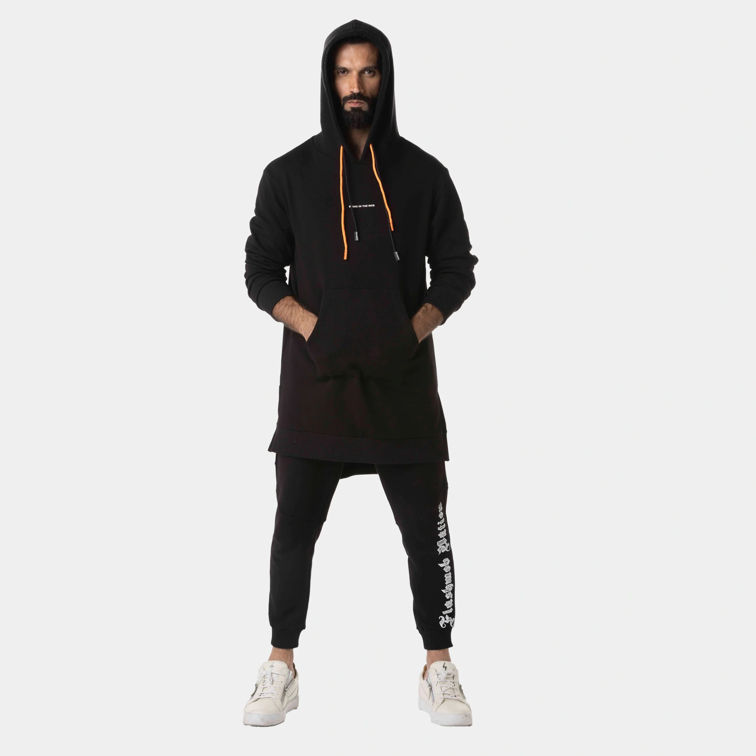 Longline black hoodie mens online