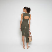FM Buttoned Maxi Dress – Asymmetric Sleeveless Maxi Dress by Flashmob Nation