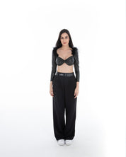 Women’s Black Faux Leather Feather Crop Top – Flashmob Nation - Flashmob Nation