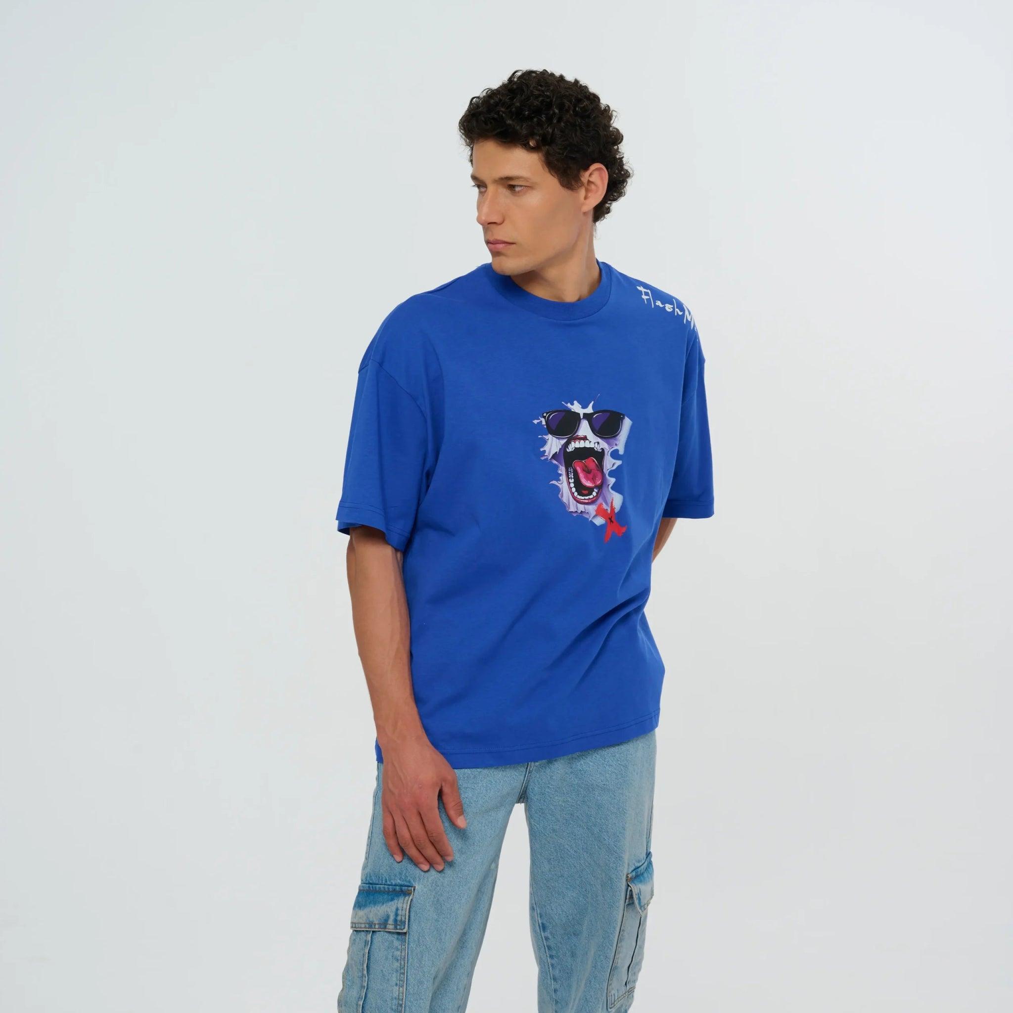 Graphic Printed Blue Oversized T-Shirt - Flashmob Nation