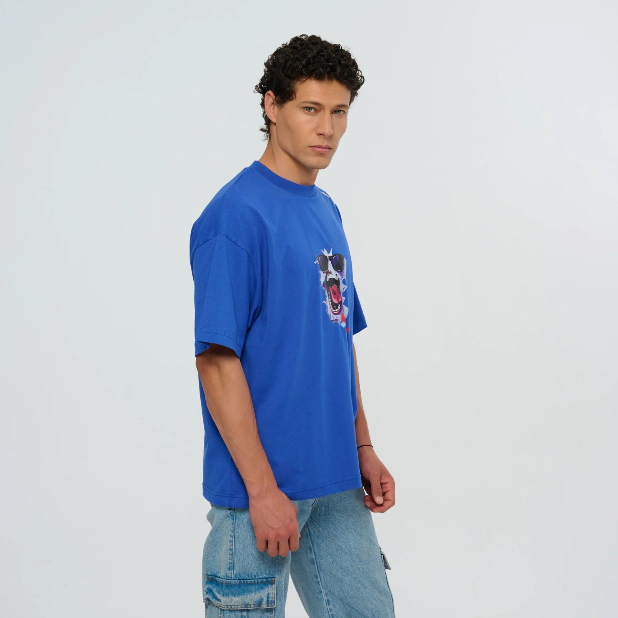 Graphic Printed Blue Oversized T-Shirt - Flashmob Nation