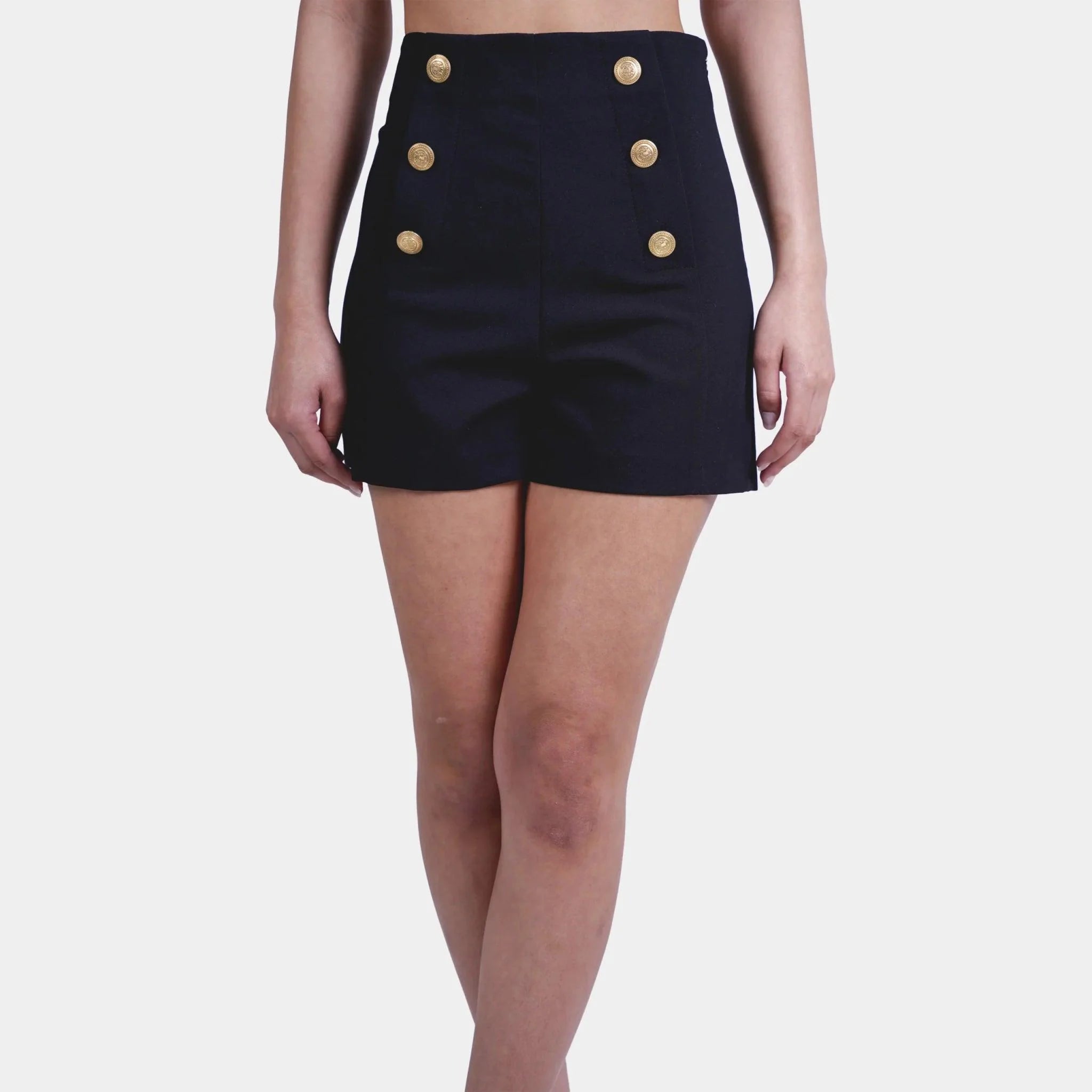 Women’s High Waist Black Buttoned Shorts – Flashmob Nation - Flashmob Nation
