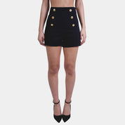 Women’s High Waist Black Buttoned Shorts – Flashmob Nation - Flashmob Nation
