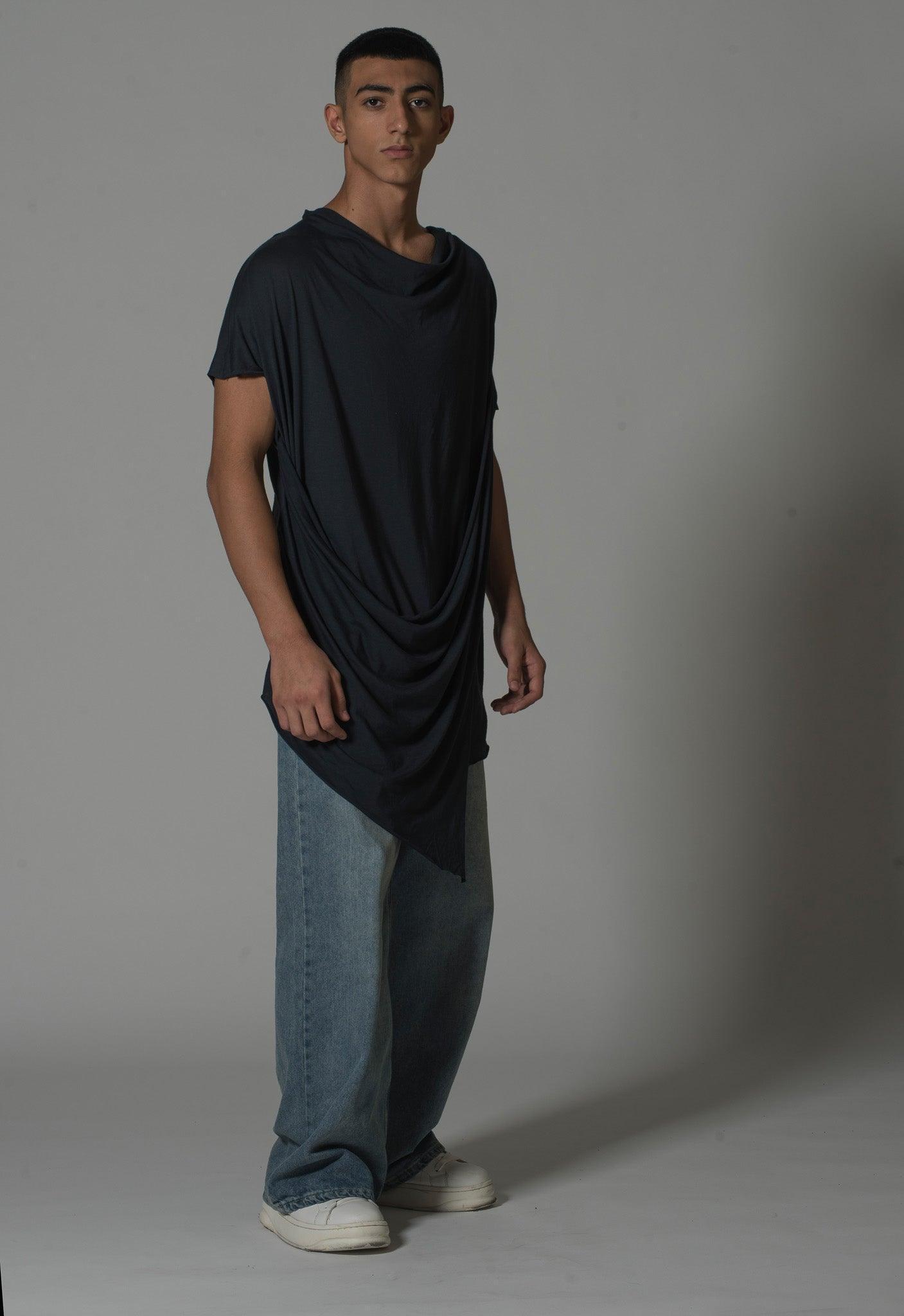 Men’s Draped Asymmetric Longline T-Shirt – Flashmob Nation - Flashmob Nation