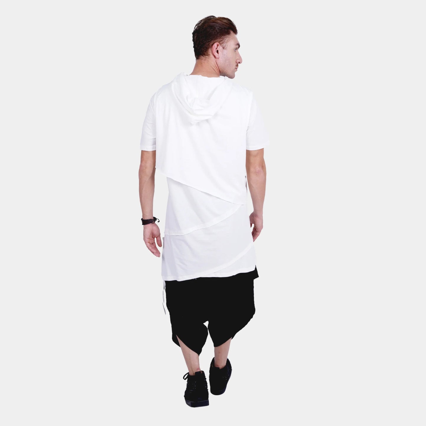White Longline T-Shirt with Crop Hoodie Set - Flashmob Nation