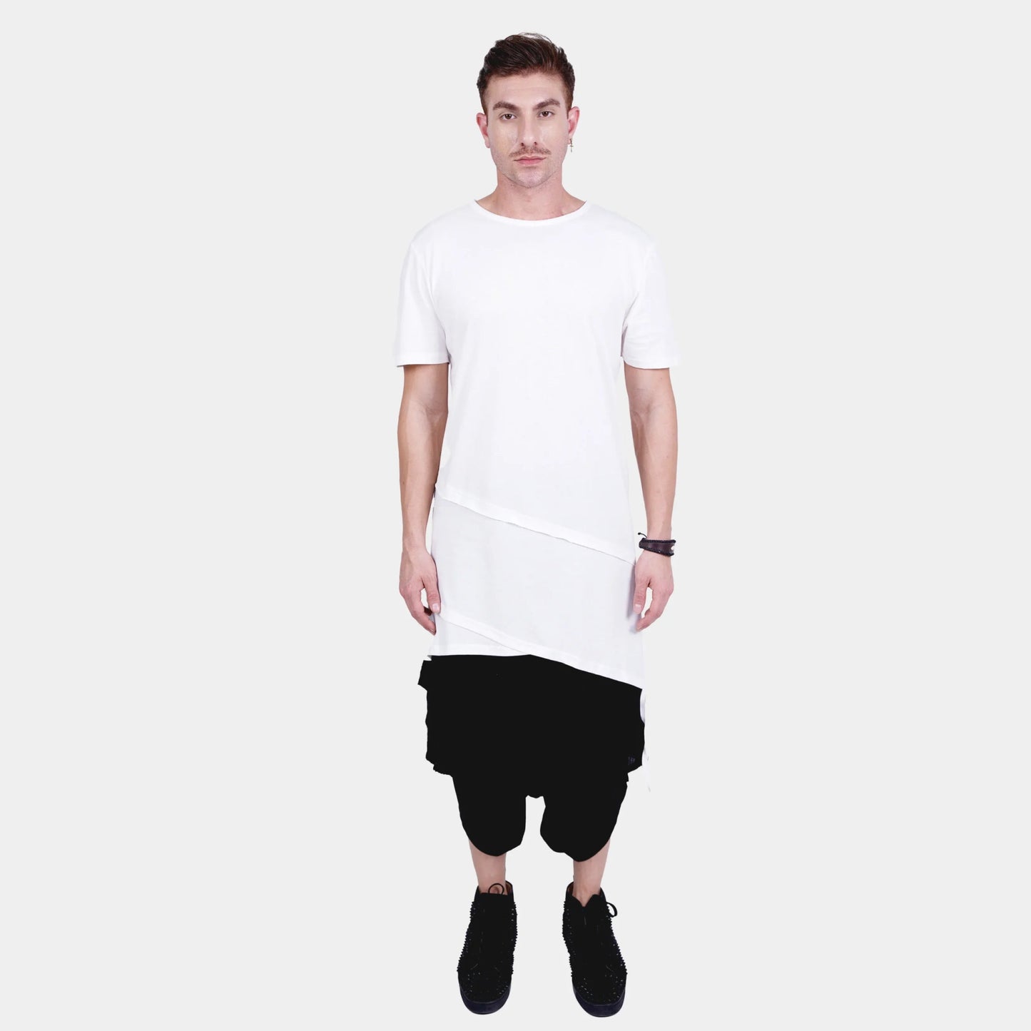 White Longline T-Shirt with Crop Hoodie Set - Flashmob Nation