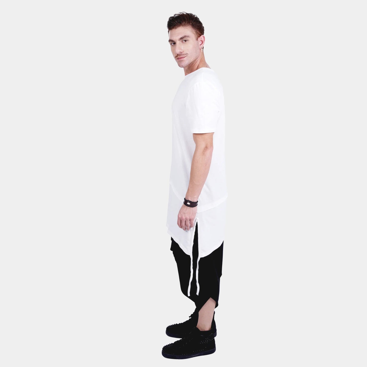 White Longline T-Shirt with Crop Hoodie Set - Flashmob Nation