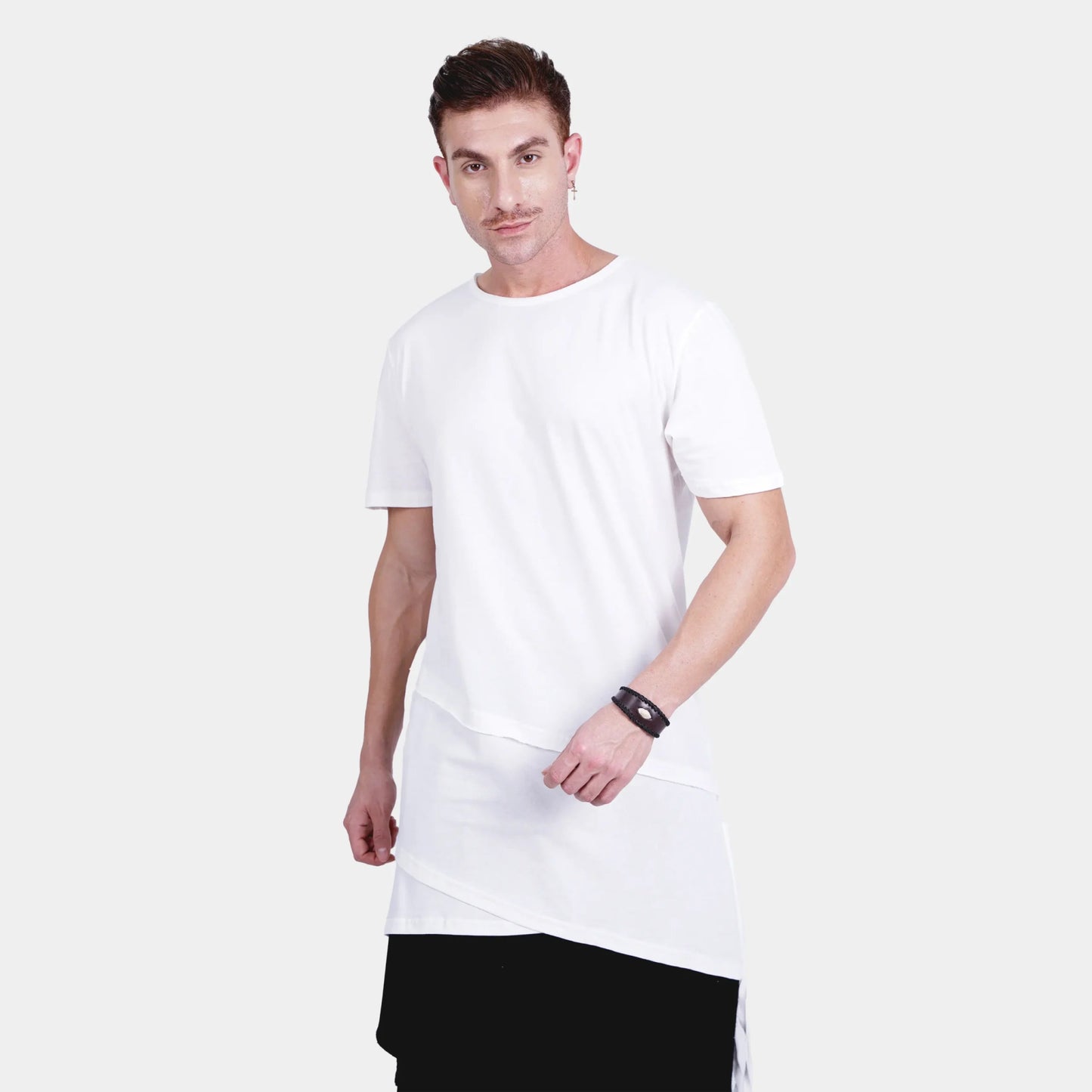 White Longline T-Shirt with Crop Hoodie Set - Flashmob Nation