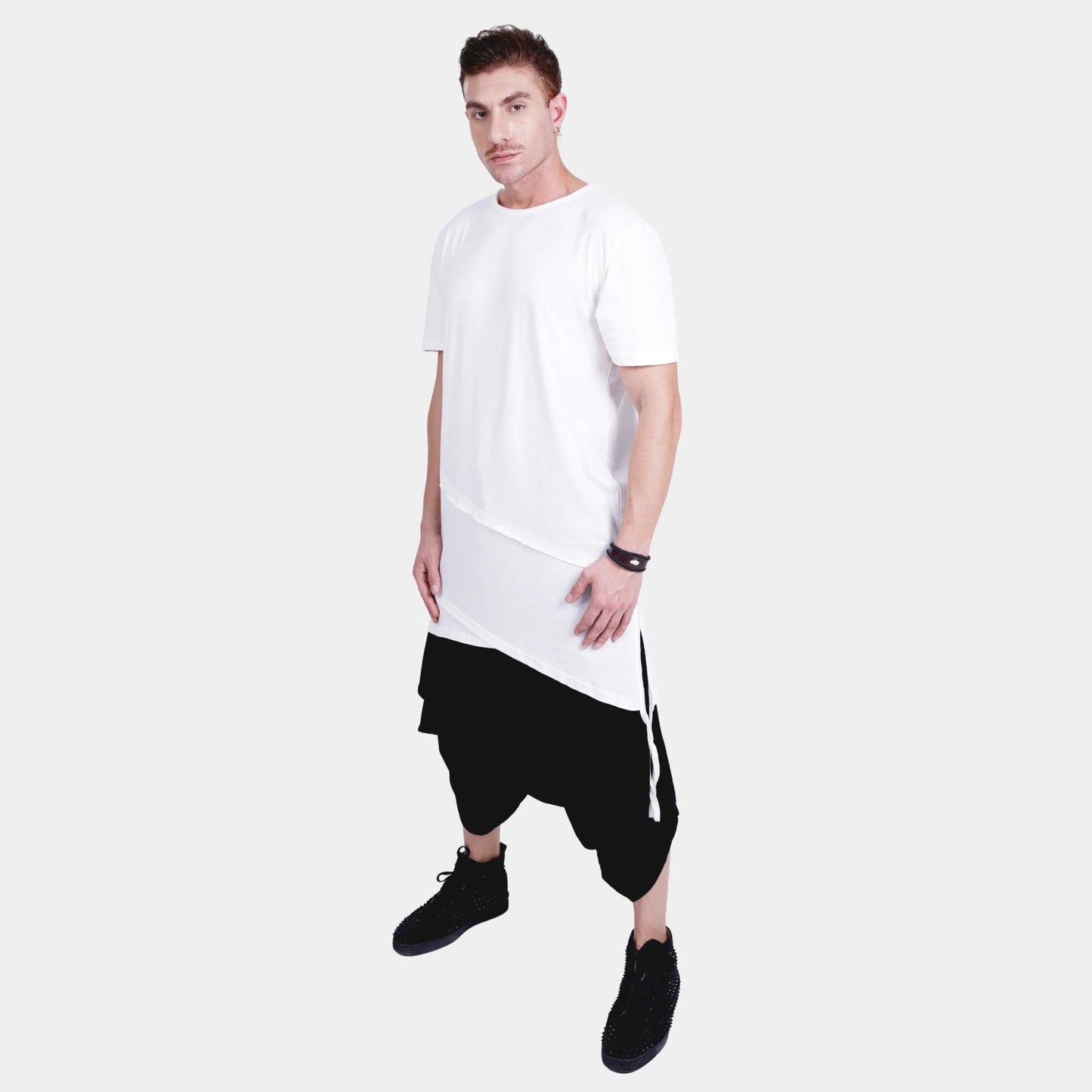 White Longline T-Shirt with Crop Hoodie Set - Flashmob Nation