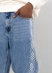 Embroidery Blue Denim Jeans