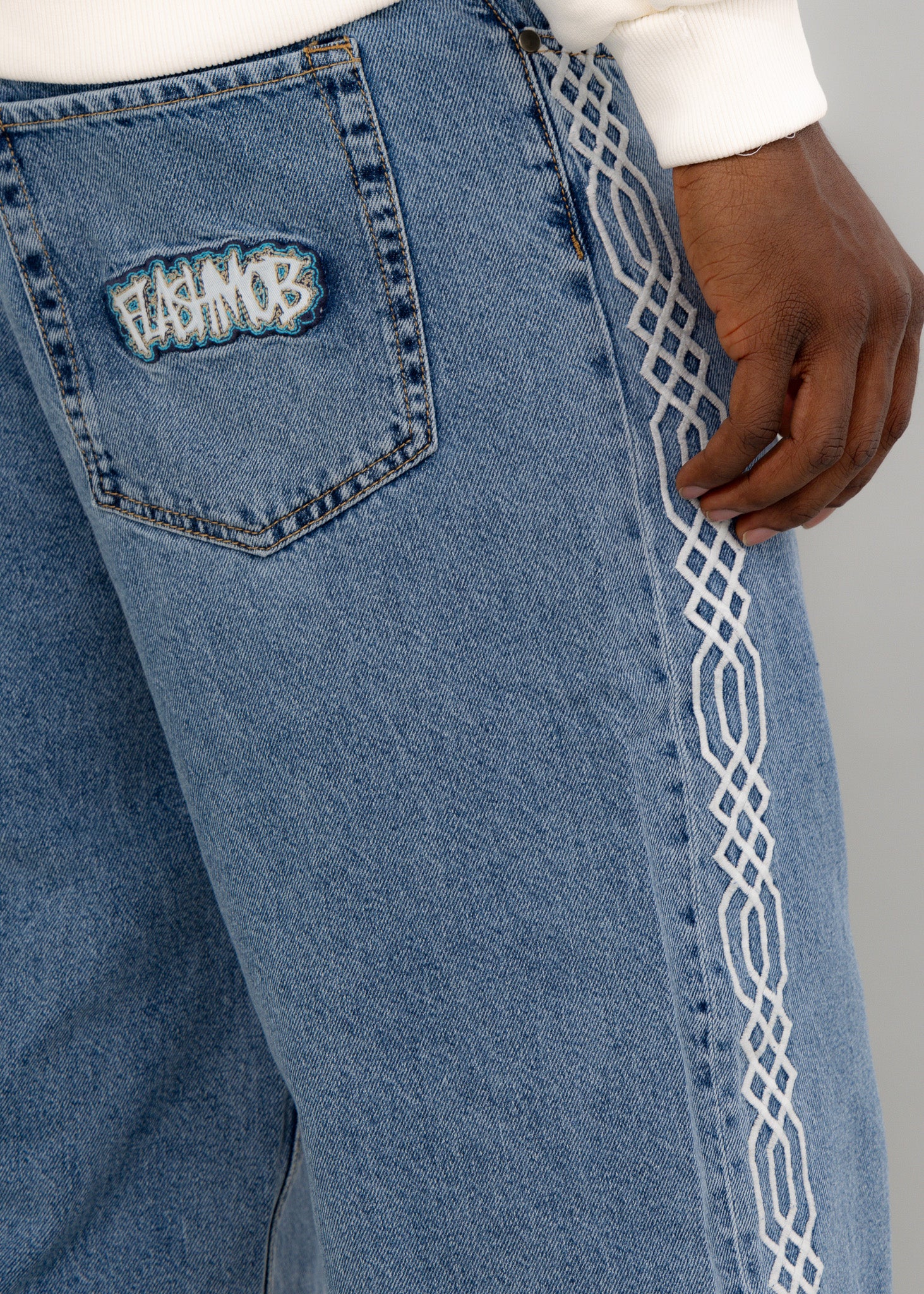 Embroidery Blue Denim Jeans