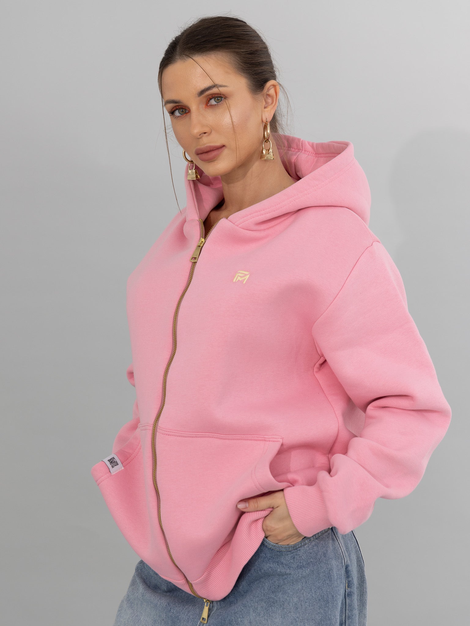 Oversized Pink Zippered Sweatshirt