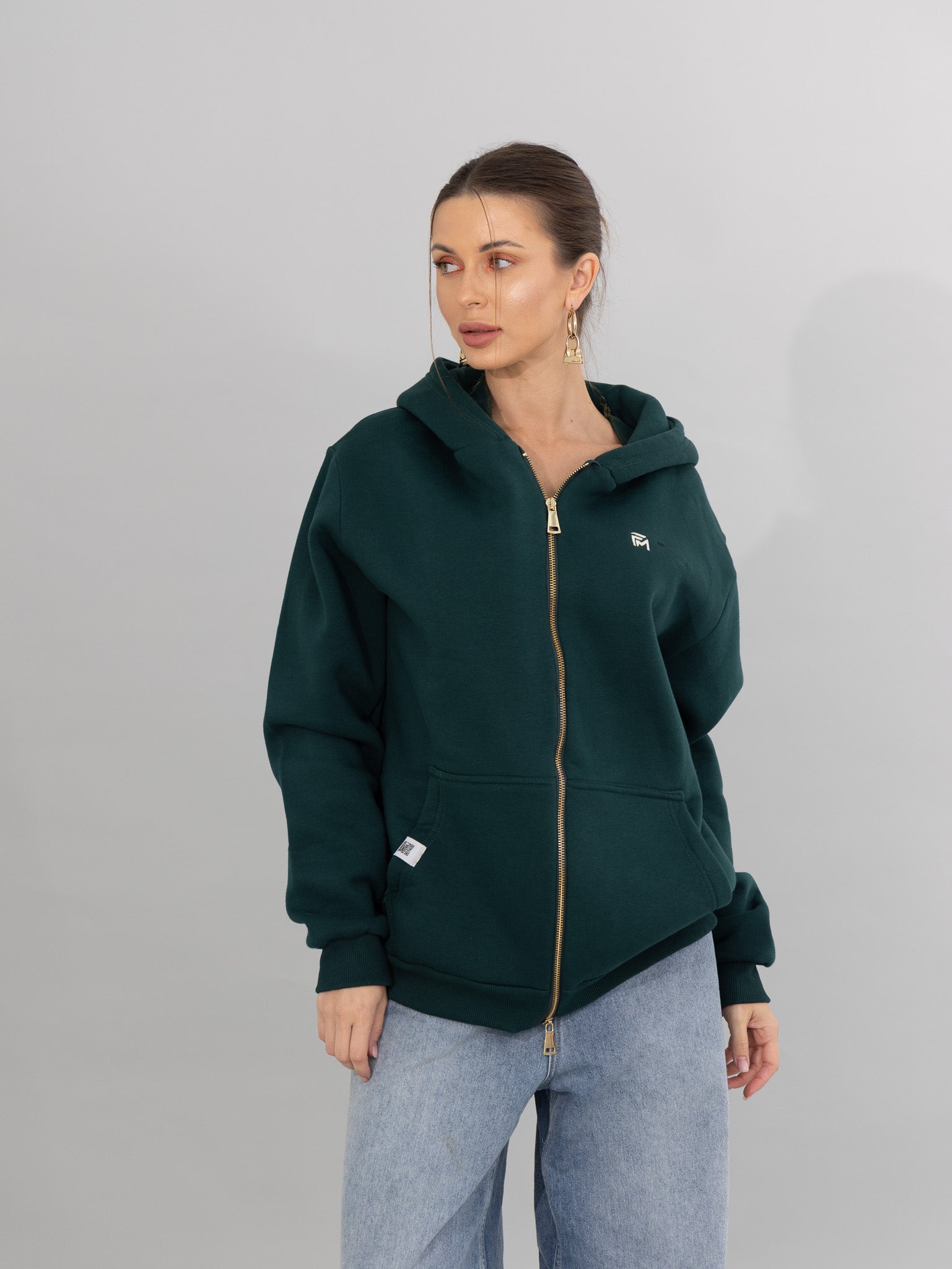 Oversized Green Zippered Sweatshirt