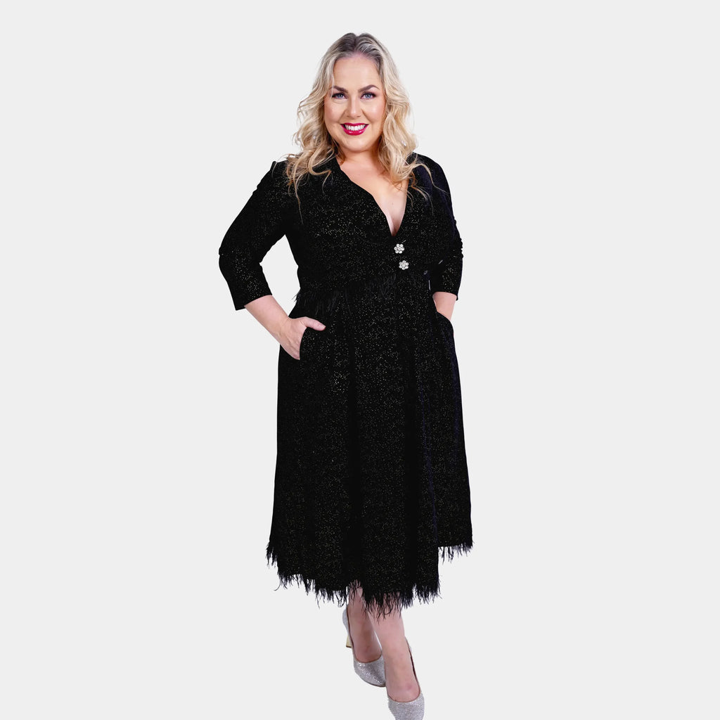 Black Feather Robe Party Dress - Plus Size