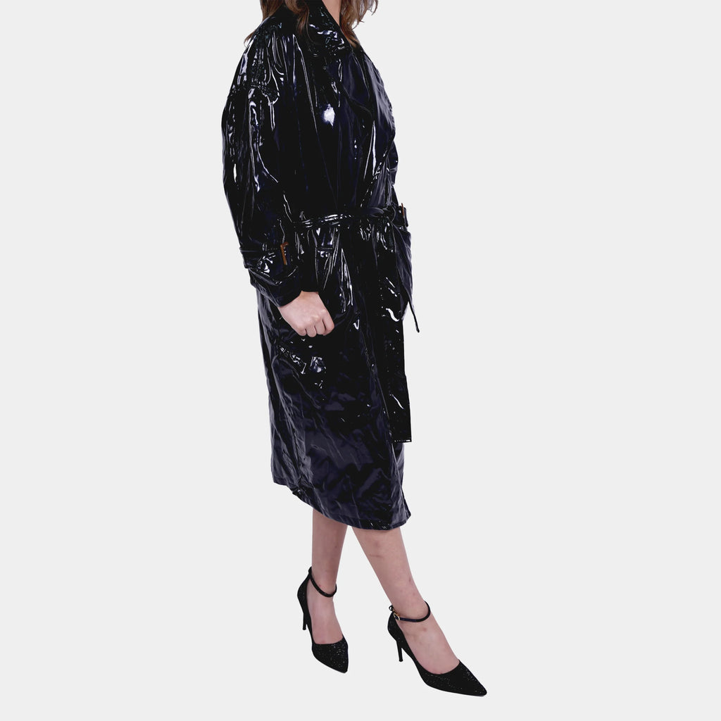 Black Shiny Vinyl Long Overcoat