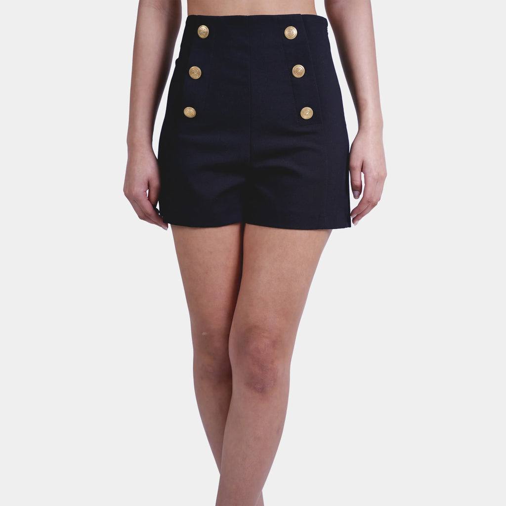 High Waist Buttoned Shorts in Black