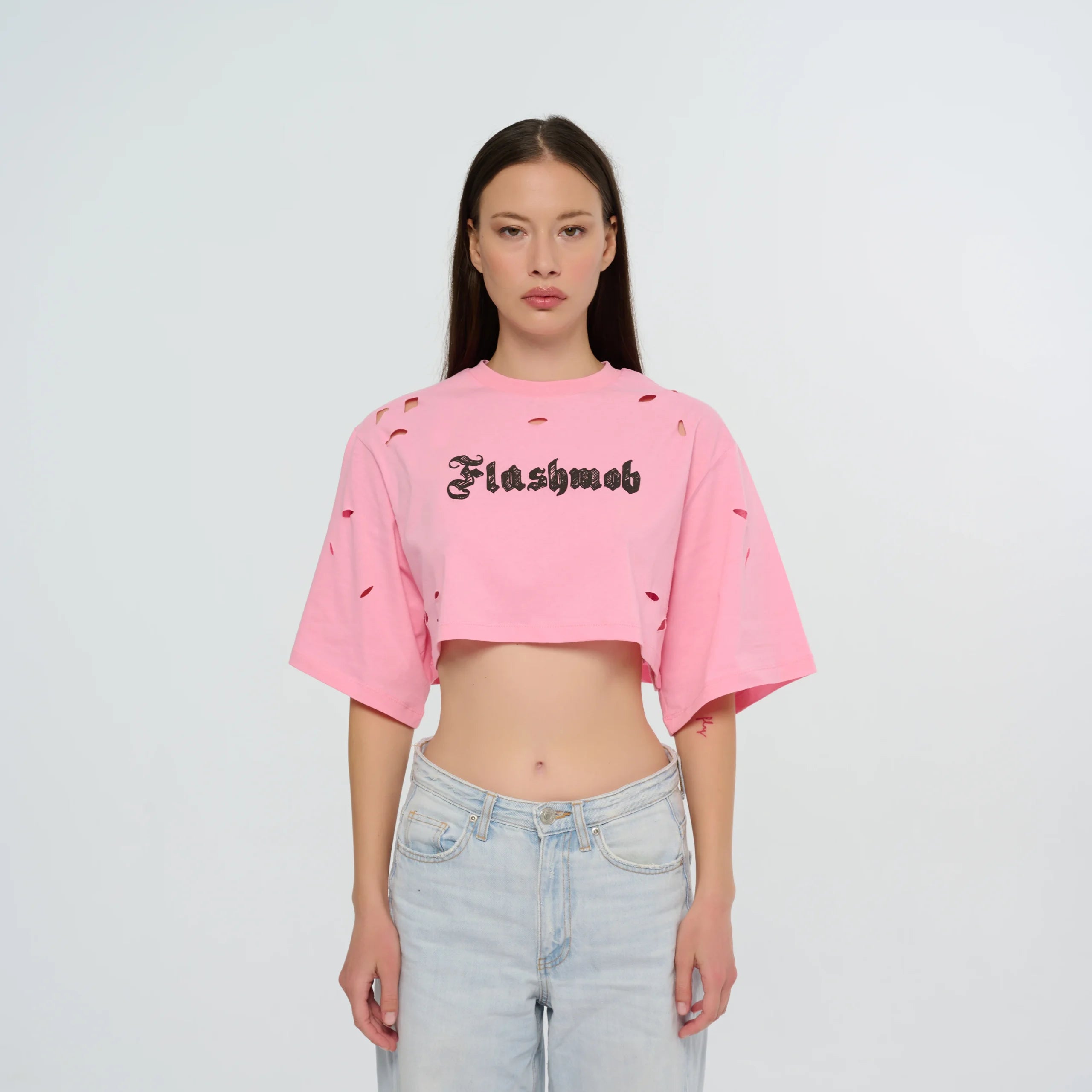 Cropped Torn T-Shirt - Pink | Black | White