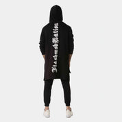 Printed Longline Black Hoodie