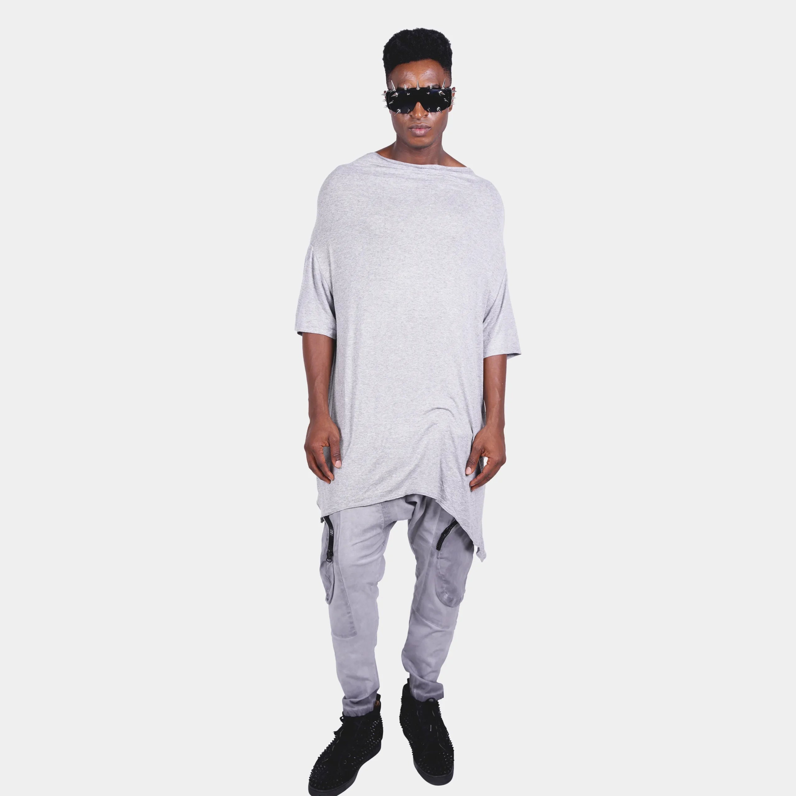 Stone Grey Longline Loose T-Shirt