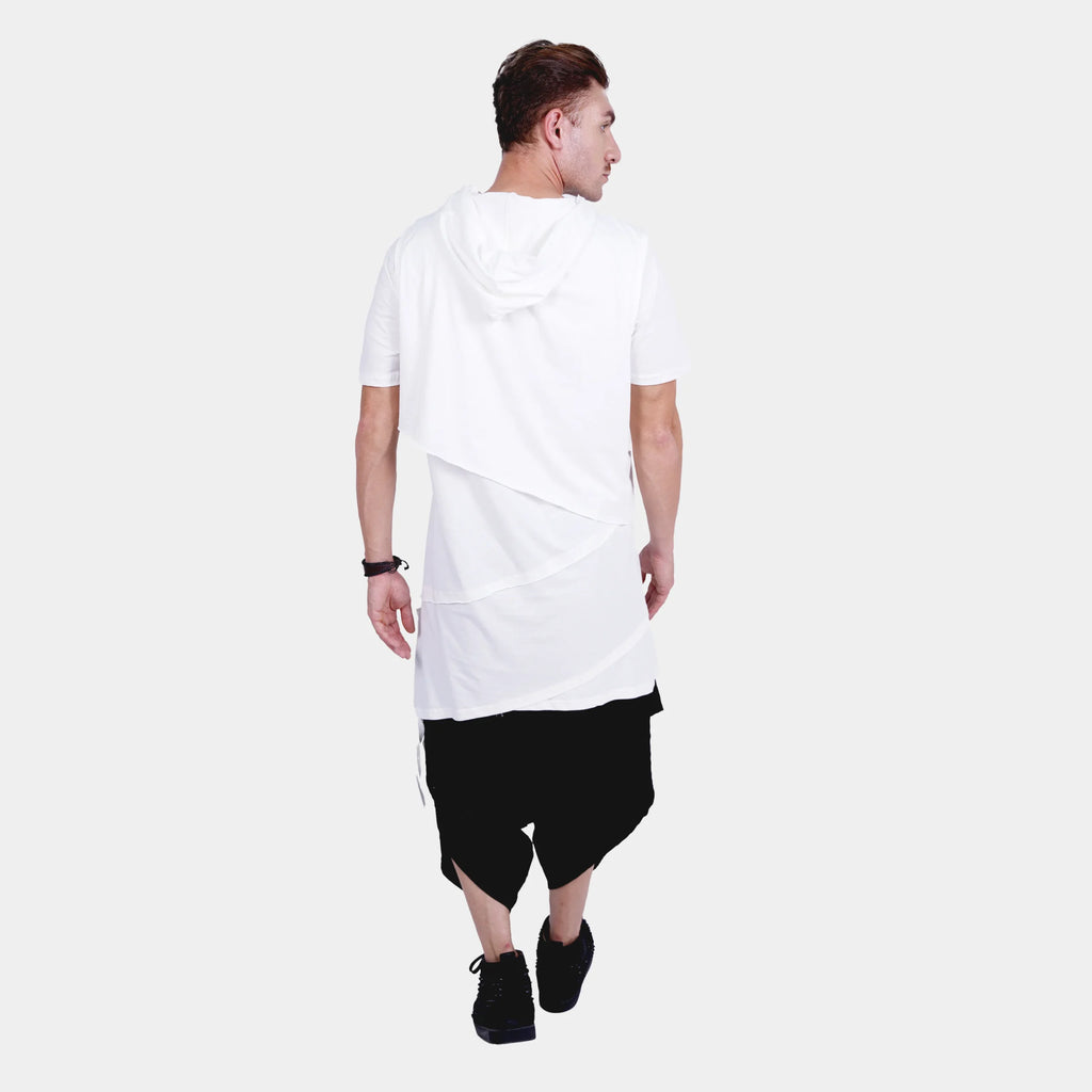 White Longline T-Shirt with Crop Hoodie Set