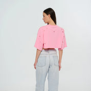 Cropped Torn T-Shirt - Black | Pink | White