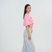 Cropped Torn T-Shirt - Black | Pink | White