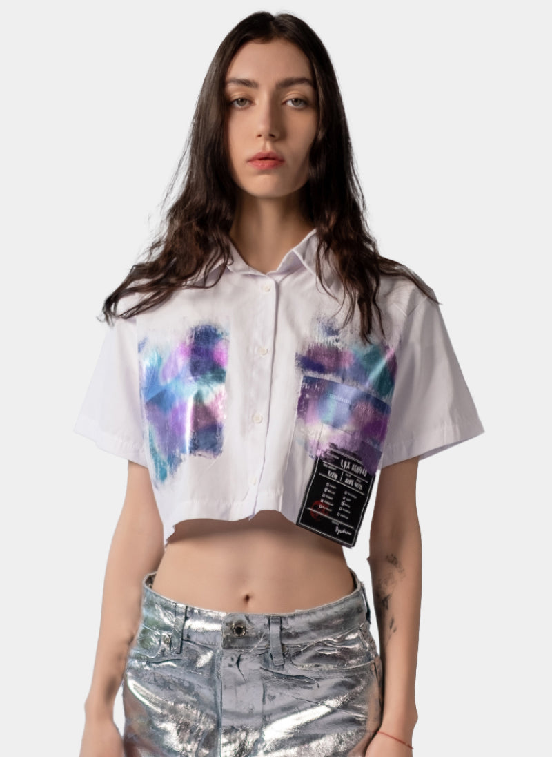 Cropped White Button-Up Shirt