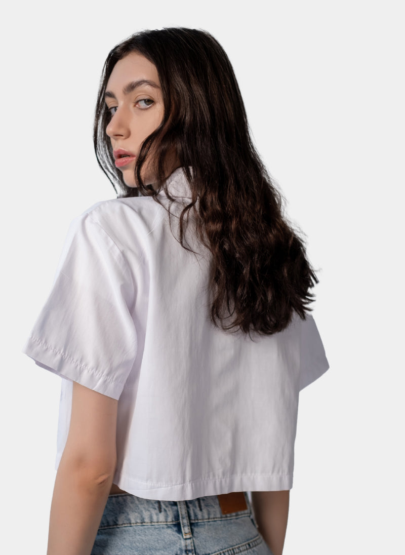 Cropped White Button-Up Shirt
