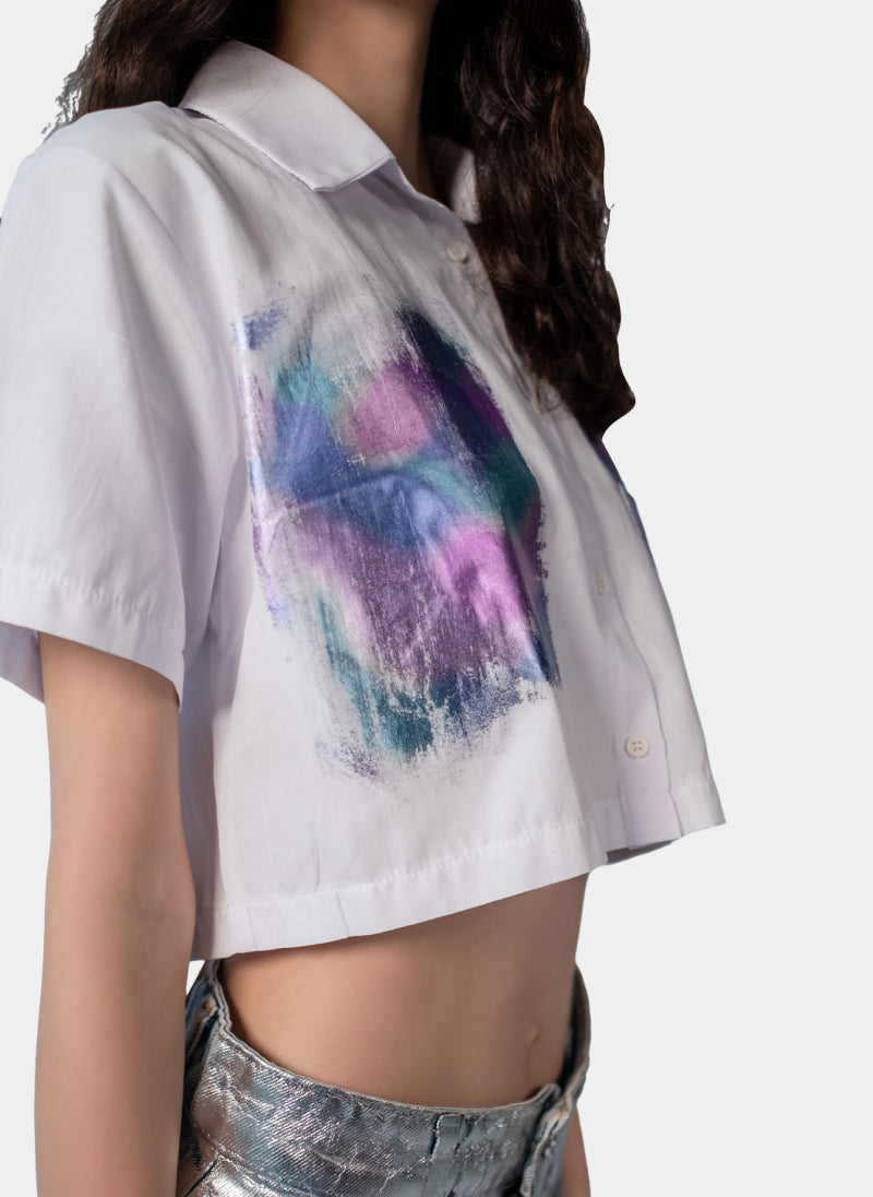 Cropped White Button-Up Shirt