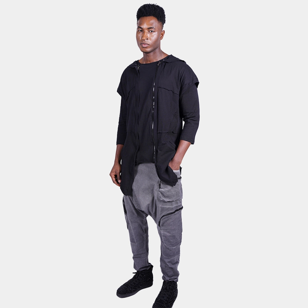 Black Longline T-Shirt with Zippered Jacket Set