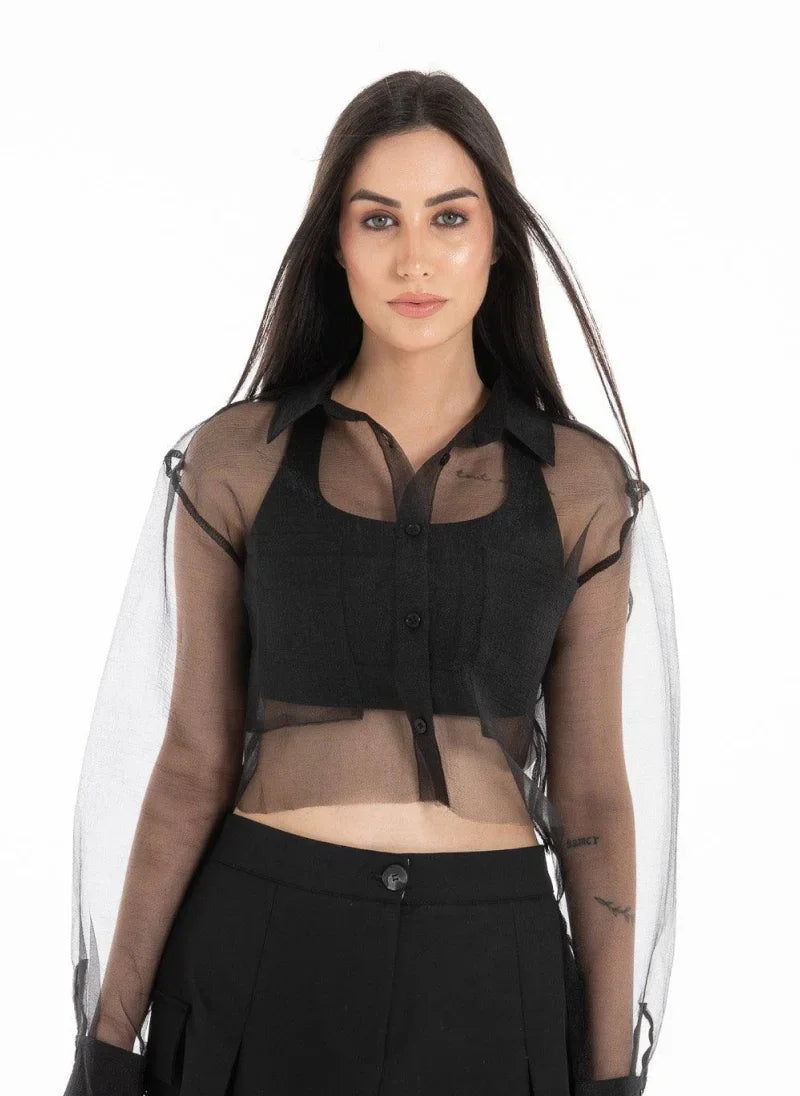 Women’s Sheer Black Crop Shirt – Flashmob Nation - Flashmob Nation