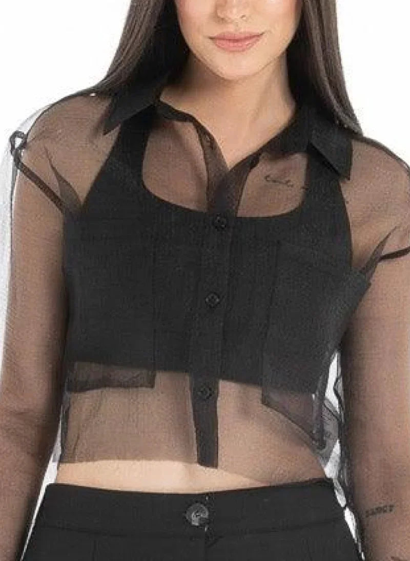 Women’s Sheer Black Crop Shirt – Flashmob Nation - Flashmob Nation