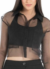 Women’s Sheer Black Crop Shirt – Flashmob Nation - Flashmob Nation
