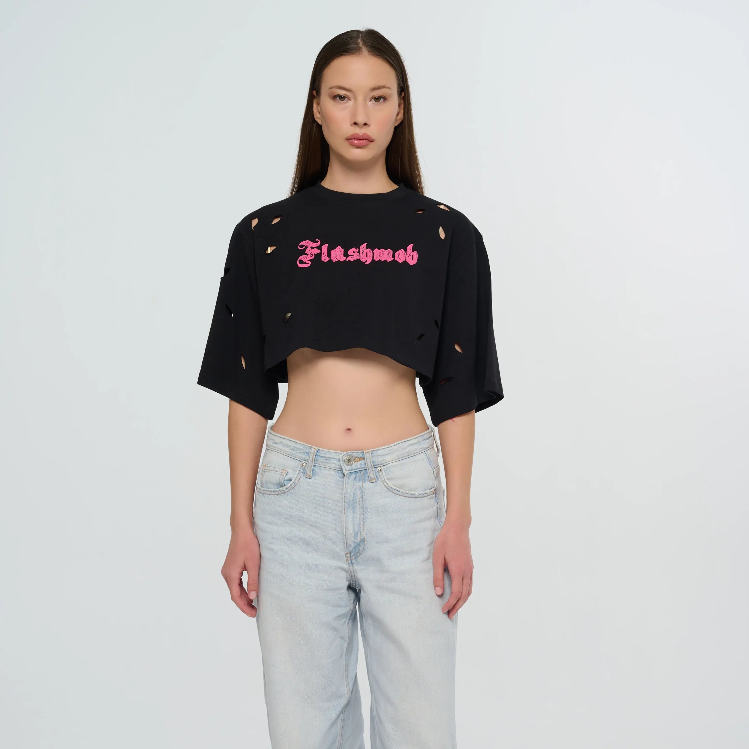 Cropped Torn T-Shirt - Pink | Black | White