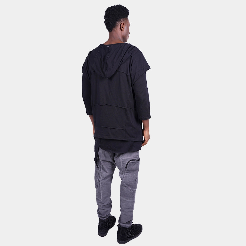 Black Longline T-Shirt with Zippered Jacket Set