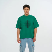 Graphic Embroidered Green Oversized T-Shirt