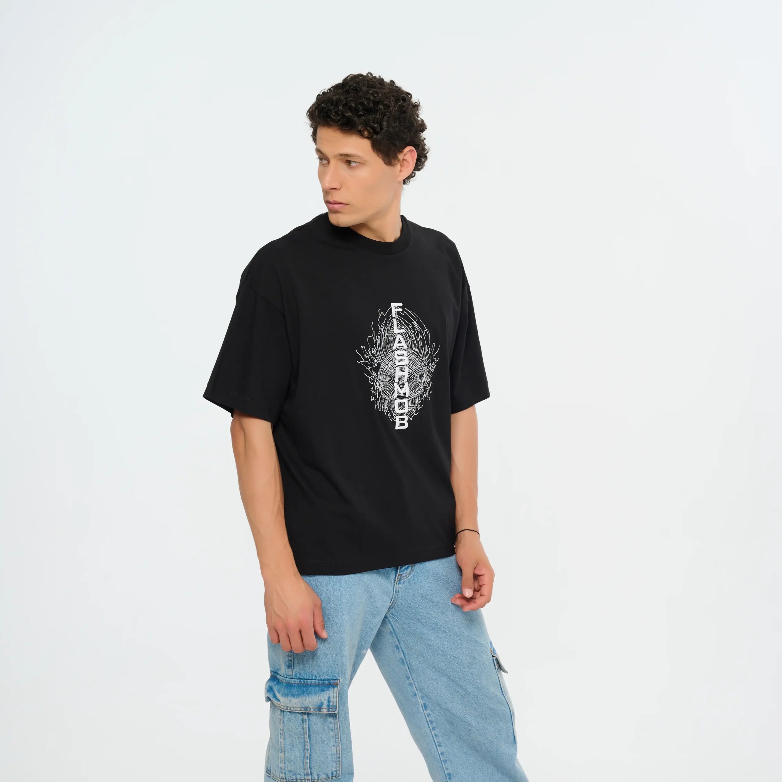 Graphic Embroidered Oversized Black T-Shirt