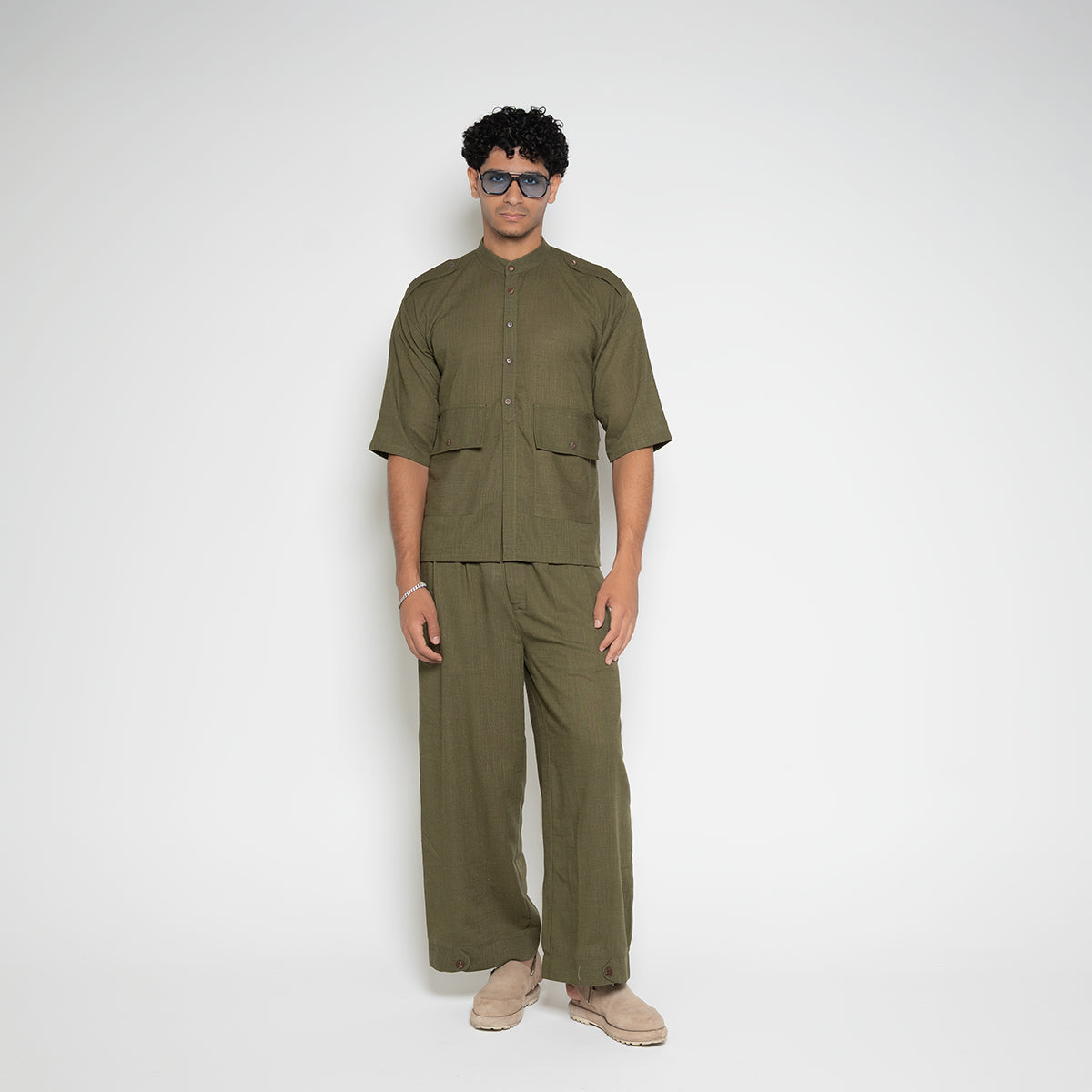 FM Linen-Blend Carpenter Pants – Army Green