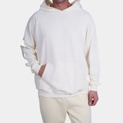 Beige Soft Oversize Hoodie With Self Print