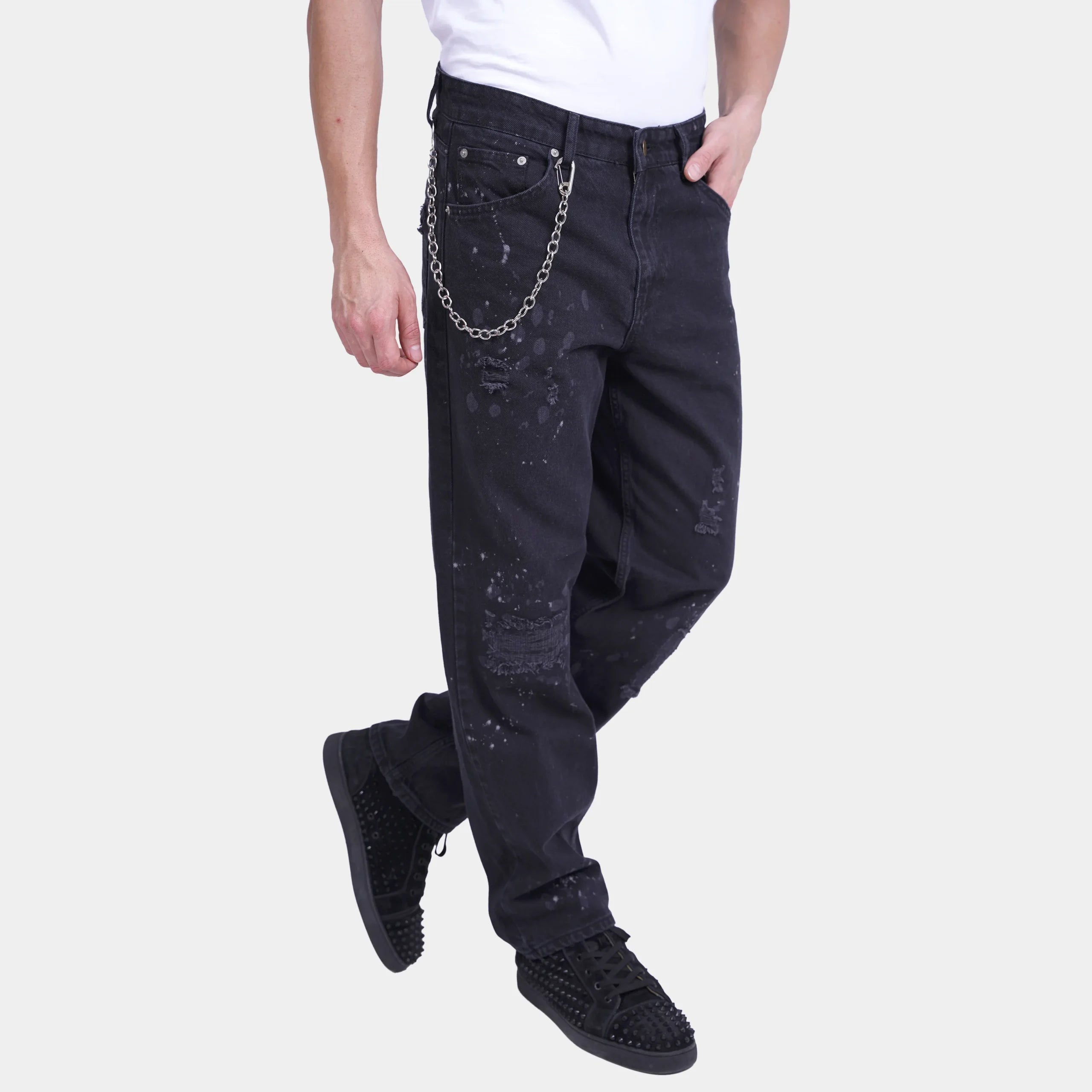 Black Denim Jeans with Chain Details