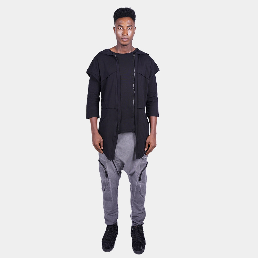 Black Longline T-Shirt with Zippered Jacket Set