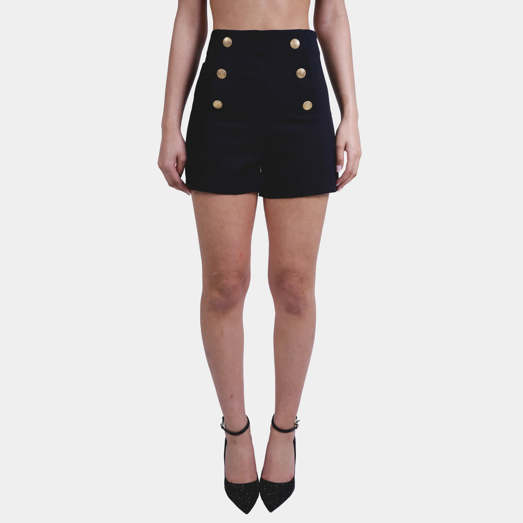 High Waist Buttoned Shorts in Black