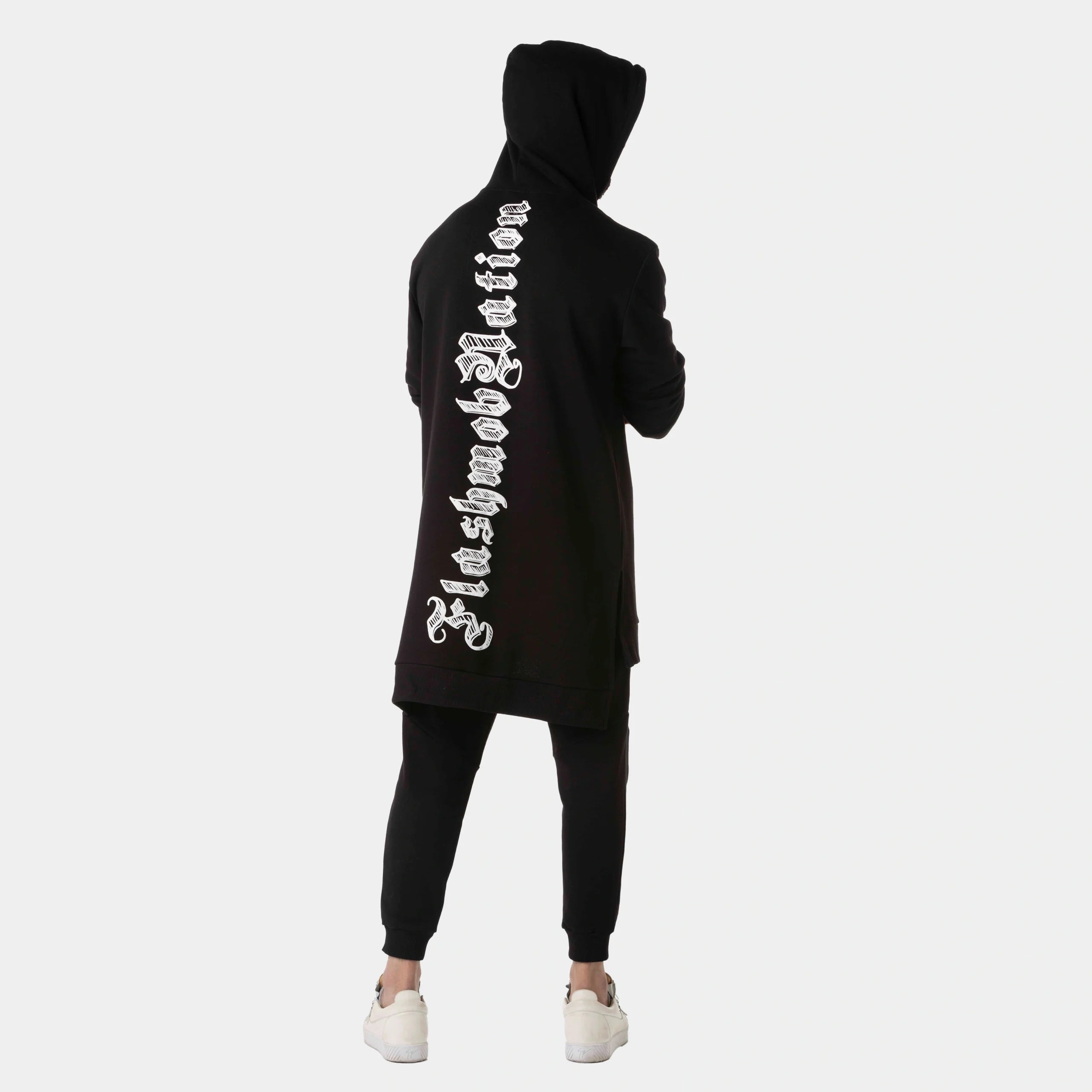 Printed Longline Black Hoodie