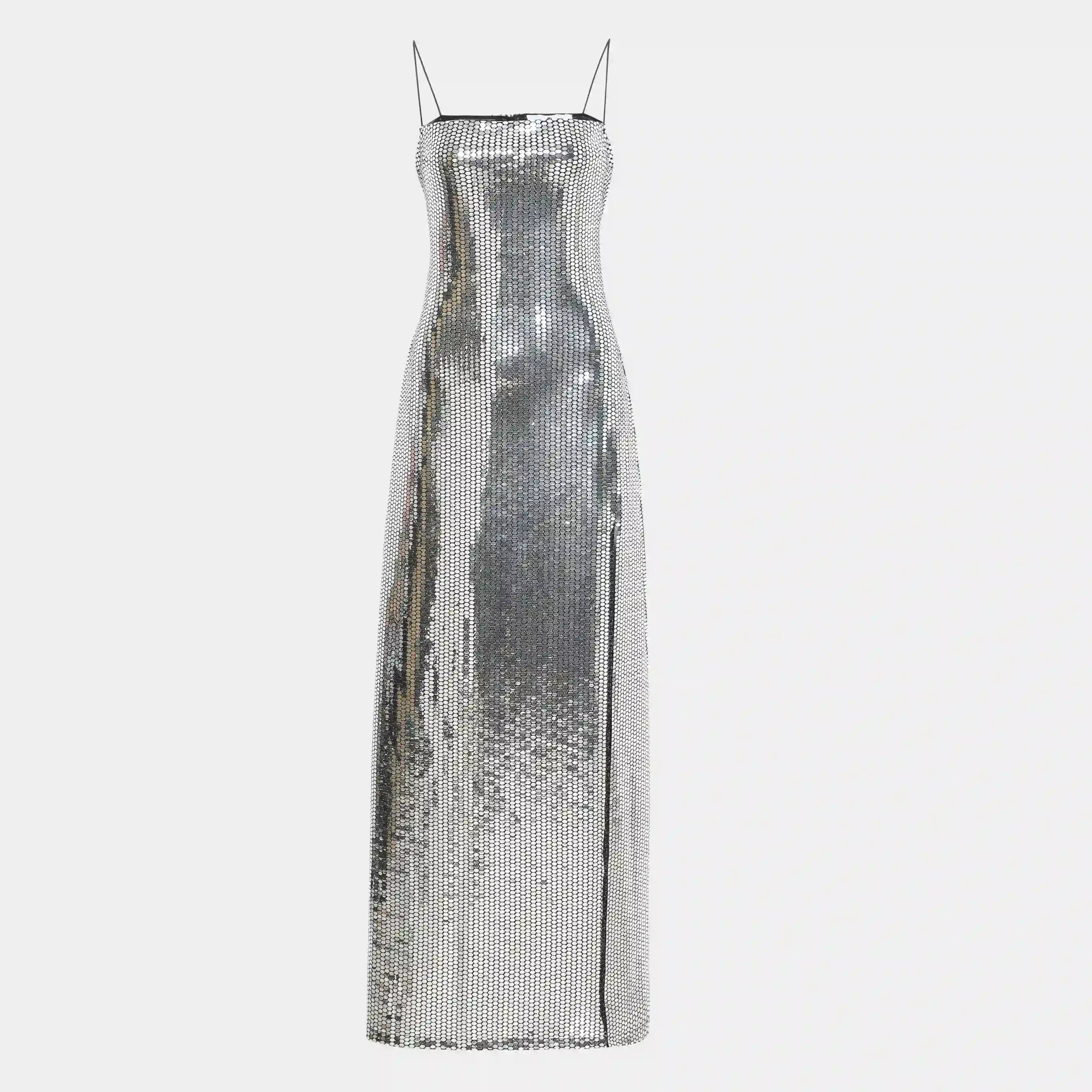 Shiny Silver Long Party Dress