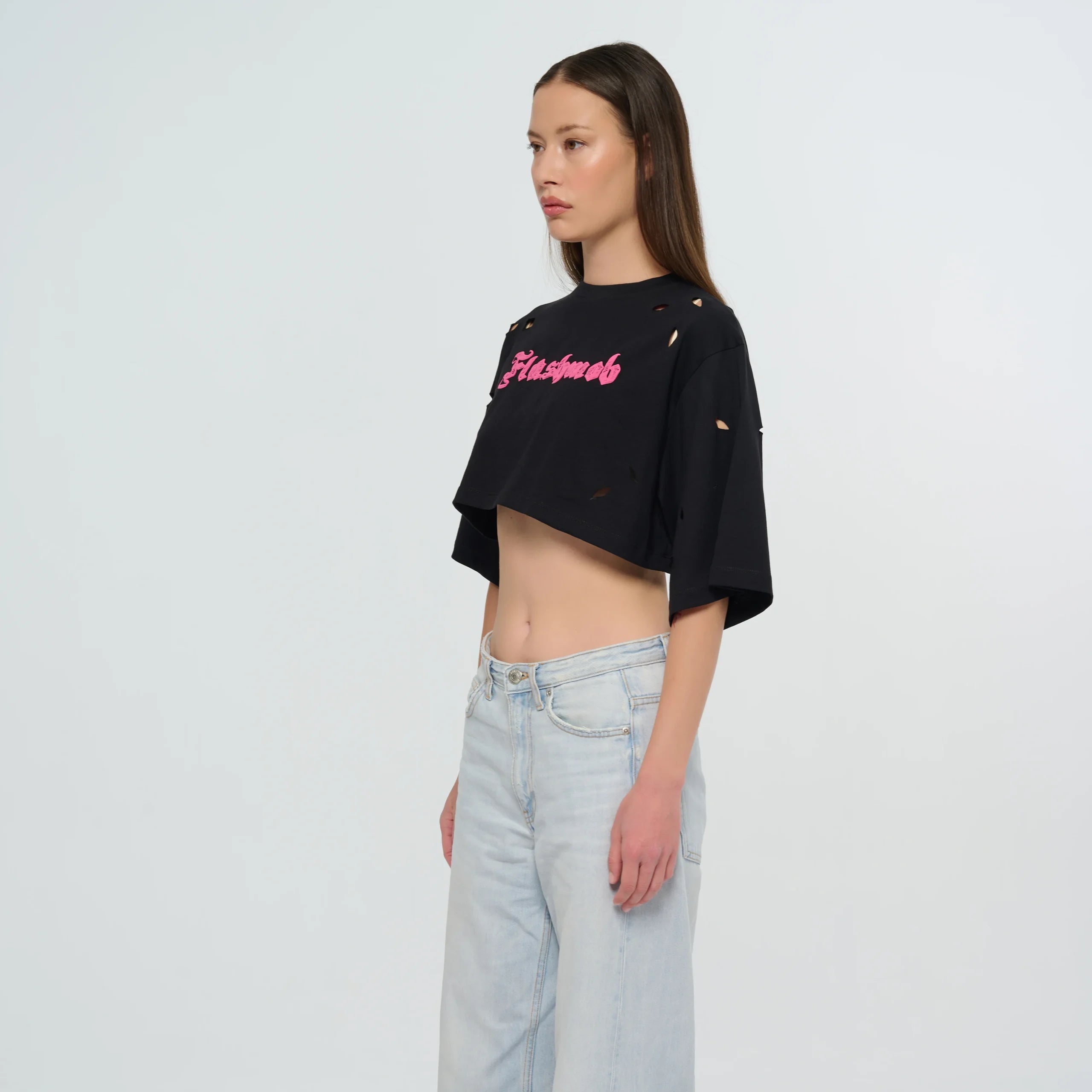 Cropped Torn T-Shirt - Pink | Black | White