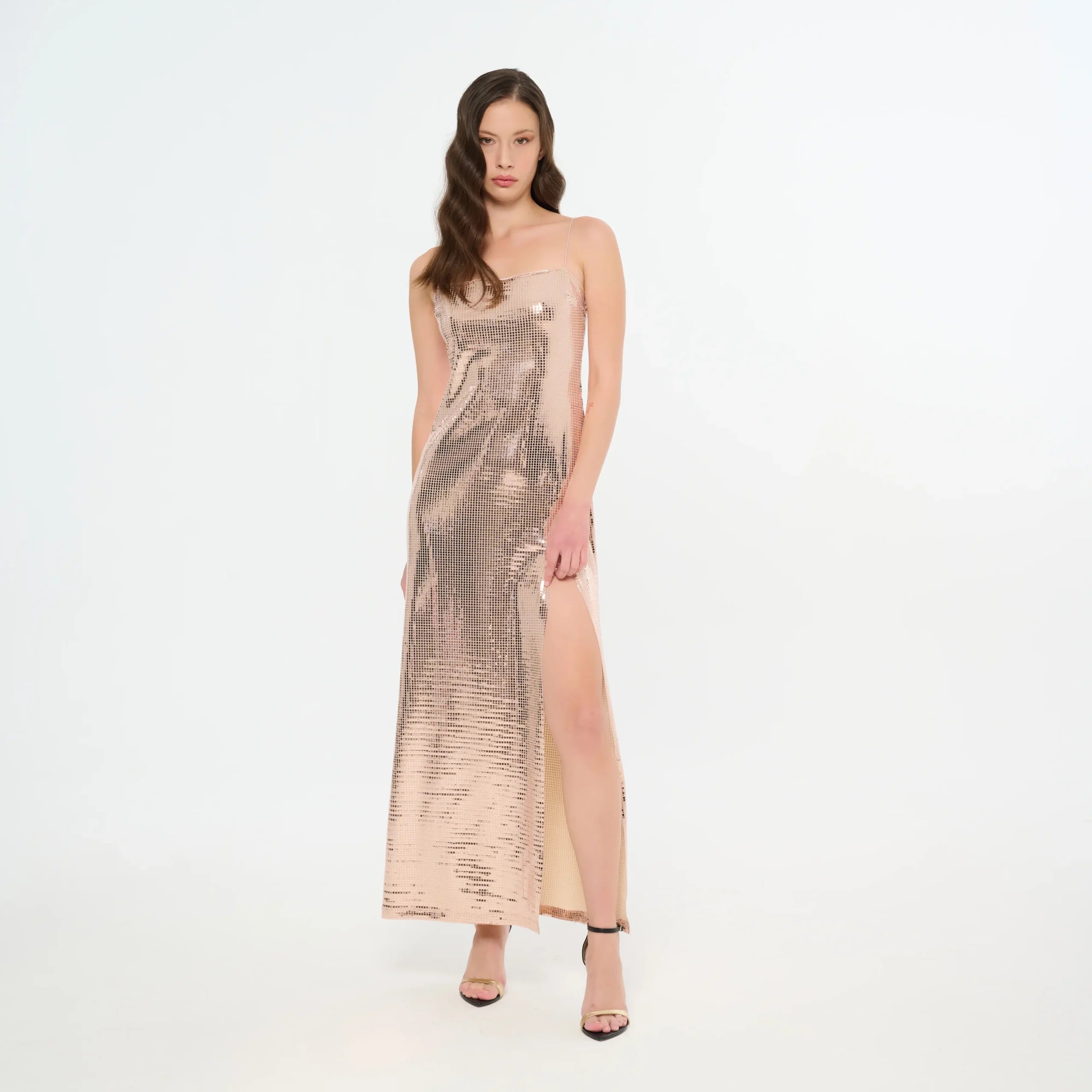 Dull Gold Sequin Long Party Dress