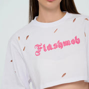 Cropped Torn T-Shirt - Black | Pink | White