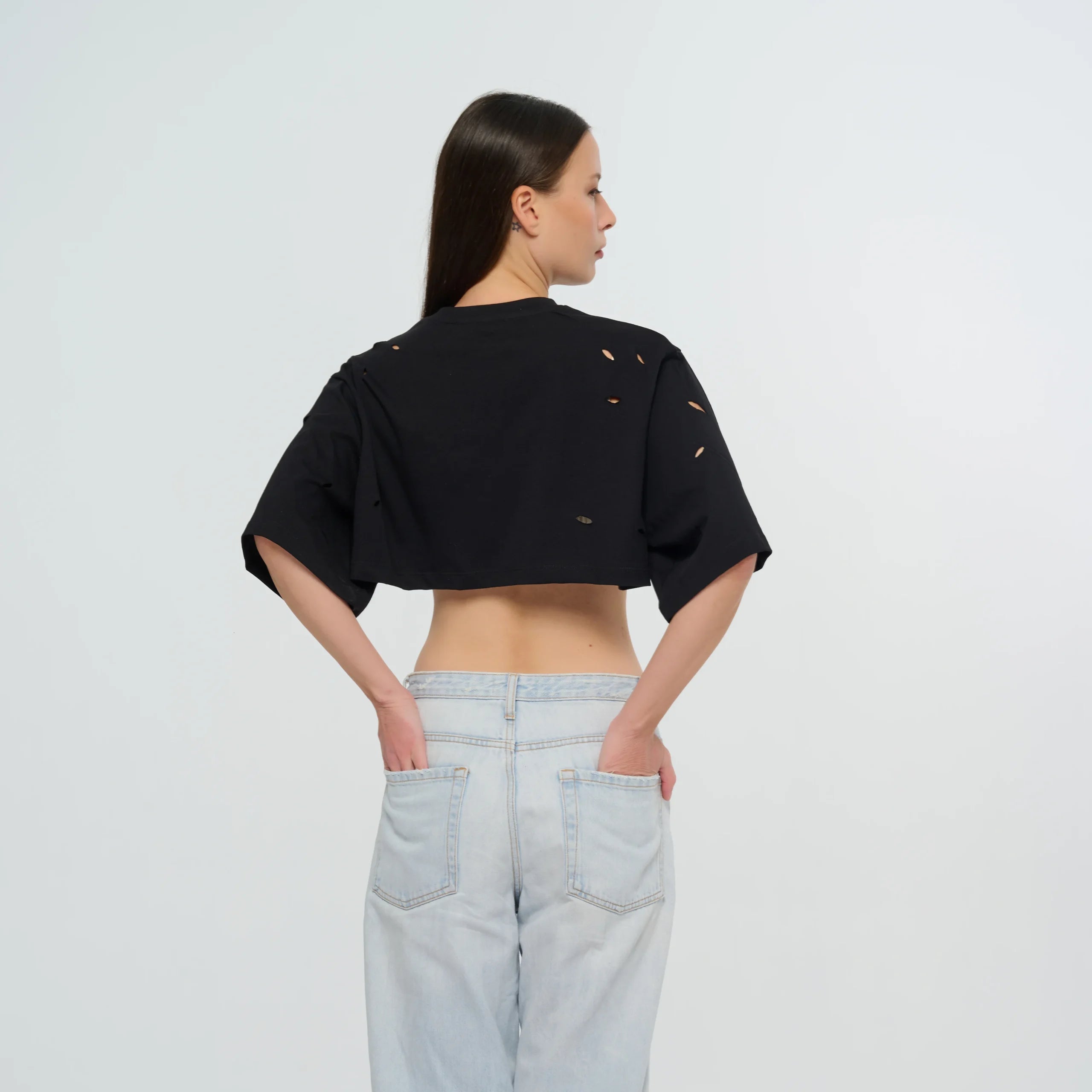 Cropped Torn T-Shirt - Black | Pink | White