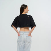 Cropped Torn T-Shirt - Pink | Black | White