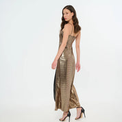 Dull Gold Sequin Long Party Dress